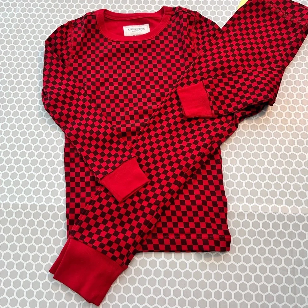 NWT J Crew Crewcuts Red & Black Checkerboard Pajama Set Size 6